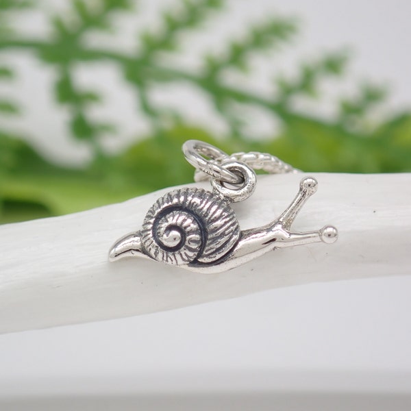 Sterling Silver Tiny Snail Charm Necklace made from Recycled Silver // Cute Snail Necklace