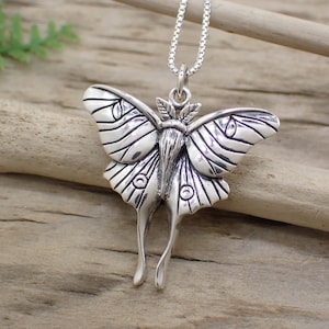 Sterling Silver Luna Moth Charm Necklace made from Recycled Silver