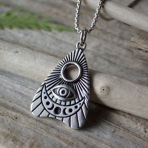 Sterling Silver Moon Phase Ouija Planchette Necklace made from Recycled Silver