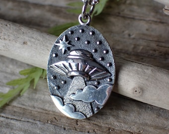 Recycled Sterling Silver UFO Charm Necklace