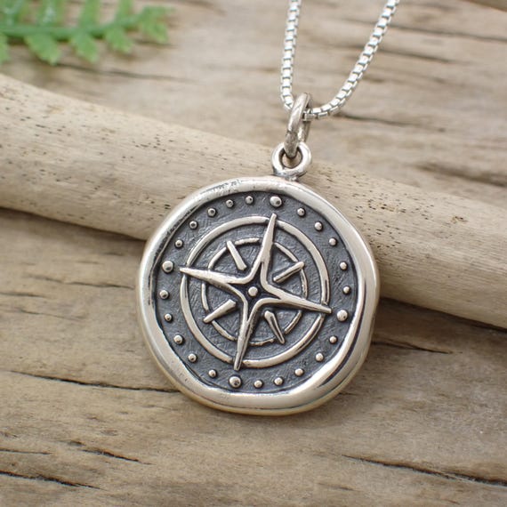 Sterling Silver Compass Rose Pendant Made From Recycled Silver