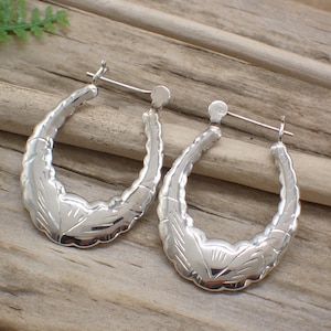 Sterling Silver Etched Hoop Earrings