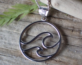 Sterling Silver Wave Charm Necklace / Beach Necklace / Ocean Jewelry / Nautical Jewelry