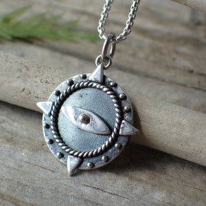 Sterling Silver Compass Rose Movable Pendant made from Recycled Silver