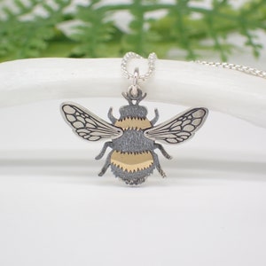 Sterling Silver Two Tone Bumble Bee Pendant made from Recycled Silver // Honey Bee Pendant // Melittology  // Sterling Silver Bee Jewelry