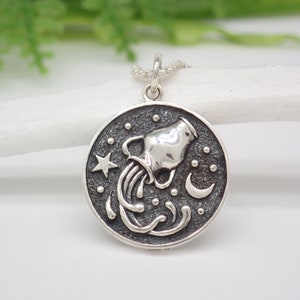 Sterling Silver Double Sided Aquarius Necklace made from Recycled Silver // Zodiac Jewelry // Zodiac Necklace