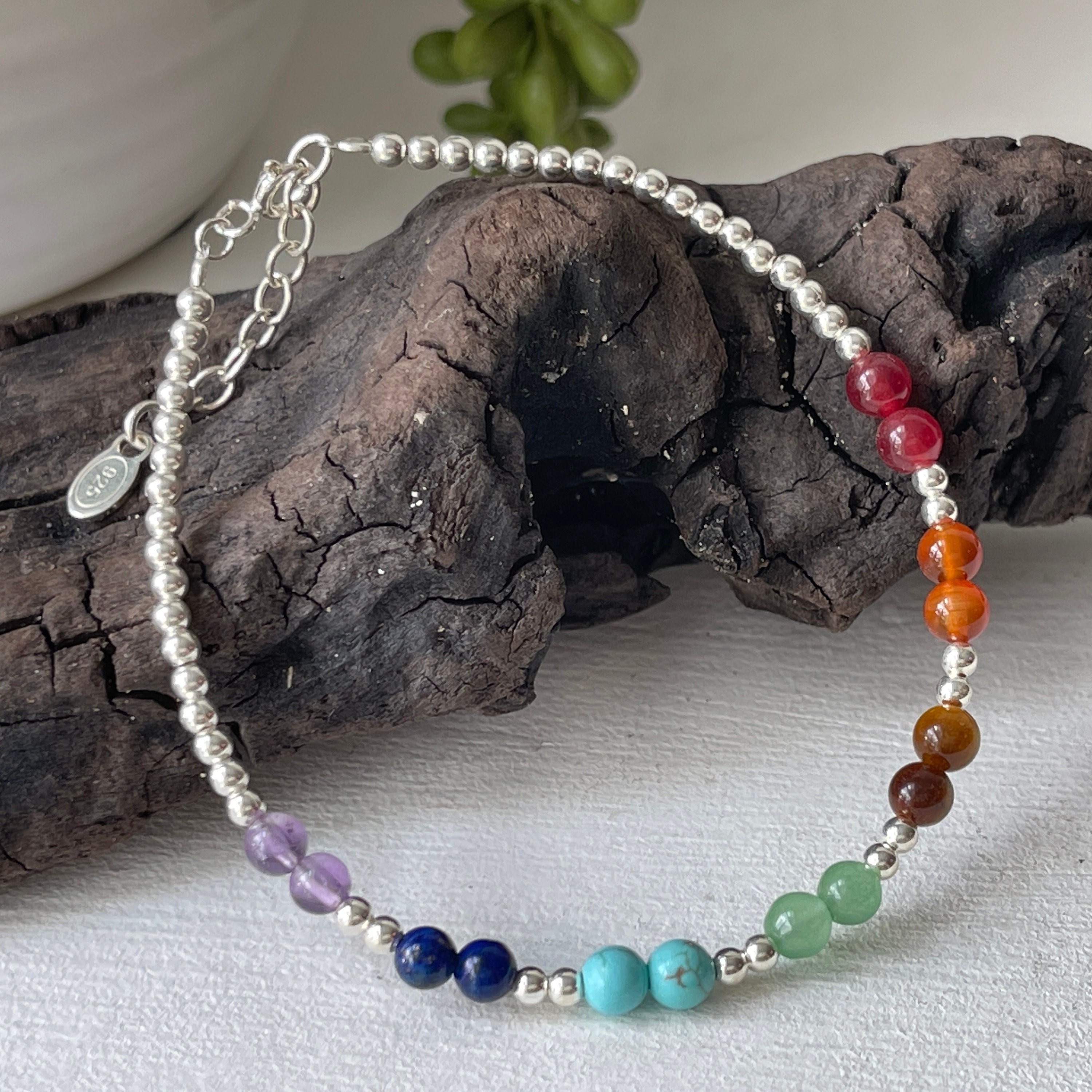 Sterling Silver And Gemstone Chakra Bracelet