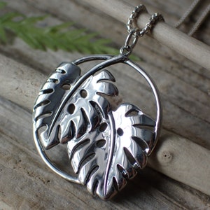 Sterling Silver Monstera Leaf Necklace made from Recycled Silver