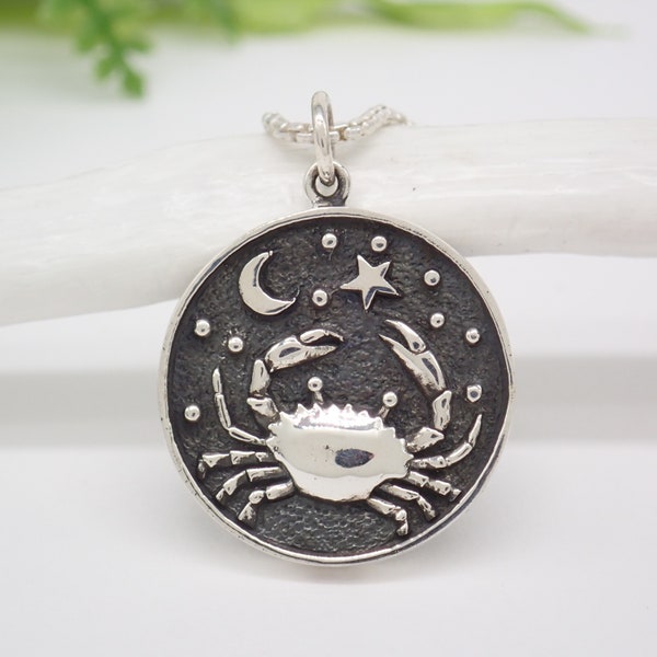 Sterling Silver Double Sided Cancer Necklace made from Recycled Silver // Zodiac Jewelry // Zodiac Necklace