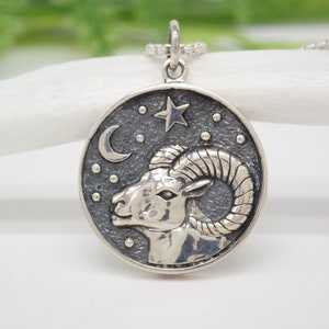 Sterling Silver Double Sided Aries Necklace made from Recycled Silver // Zodiac Jewelry // Zodiac Necklace