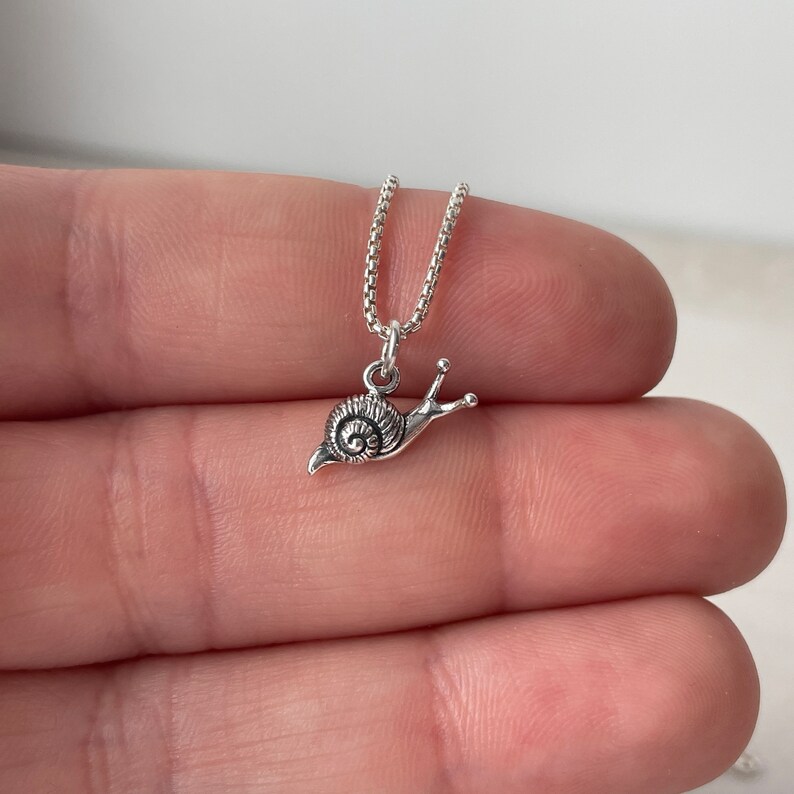 Sterling Silver Tiny Snail Charm Necklace Made From Recycled - Etsy