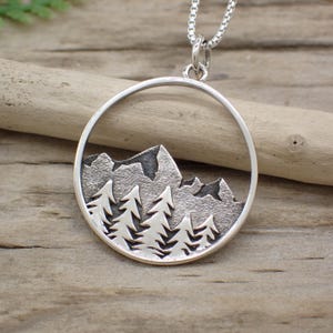Sterling Silver Mountain Range Forest Landscape Necklace