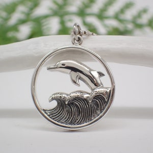 Sterling Silver Dolphin Wave Charm Necklace