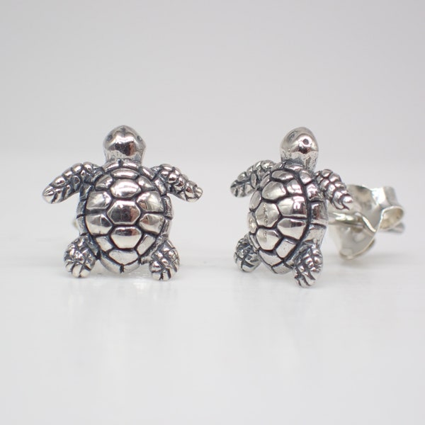 Recycled Sterling Silver Turtle Stud Earrings