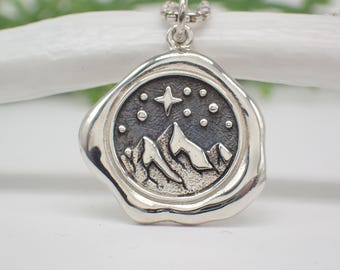 Sterling Silver Wax Seal Mountain Charm made from Recycled Silver