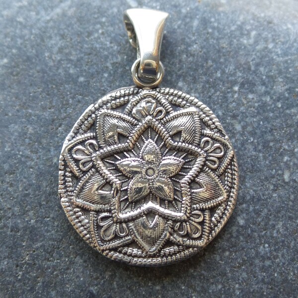 Mandala Flower Beautiful Silver Precious Metal Clay Pendant