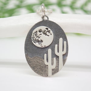Sterling Silver Moonlit Cactus Charm made from Recycled Silver
