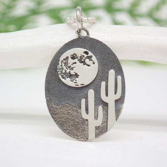 Sterling Silver Moonlit Cactus Charm Made From Recycled Silver