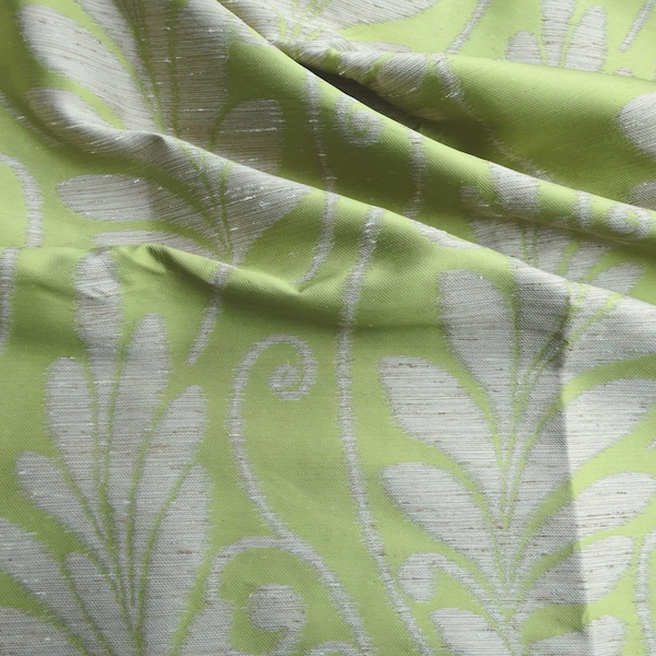 Vintage Silky Taffeta Green Leaf Brocade Interiors Fabric 40"L x 58" W