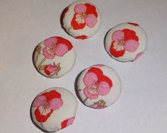Five x 19 mm Hand Covered Metal Buttons - Liberty Cotton Lawn Fabric