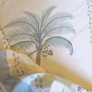 Vintage Greeff Cotton Interiors Fabric Blue &#39;Palm Stripe&#39; per Metre 40&quot;L x 56&quot;W
