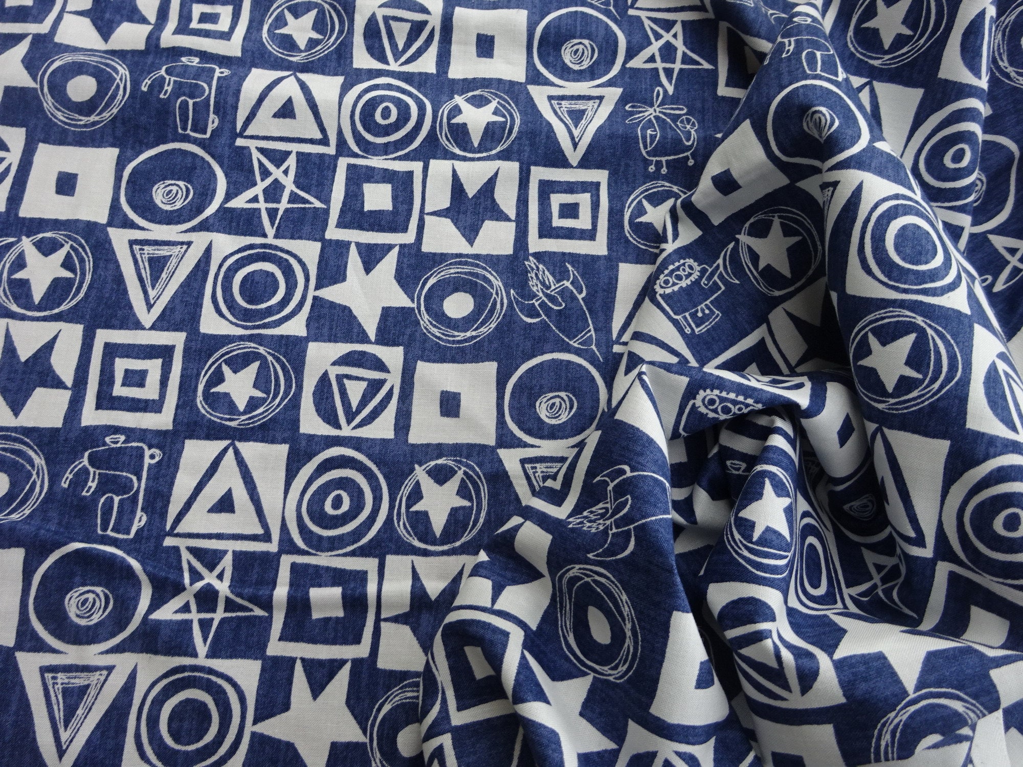 Vintage Free Spirit Cotton Fabric Blue 'star Squared' David Walker
