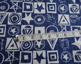 Vintage Free Spirit Cotton Fabric Blue 'star Squared' David Walker