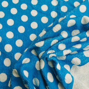 Vintage Mid Century Towelling Fabric Turquoise Blue White Spots Per Metre x 36&quot;W