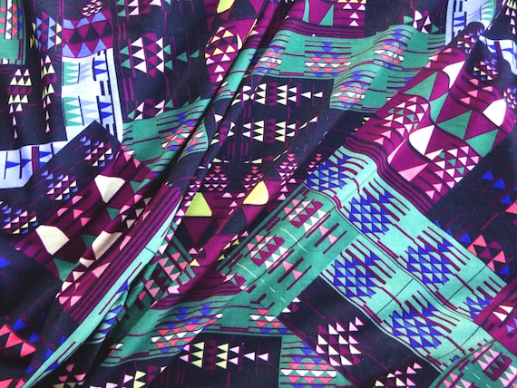 retro dress fabric Vintage Stretch Jersey Dress Fabric Retro Purple Green Geometric Aztec  Design 36