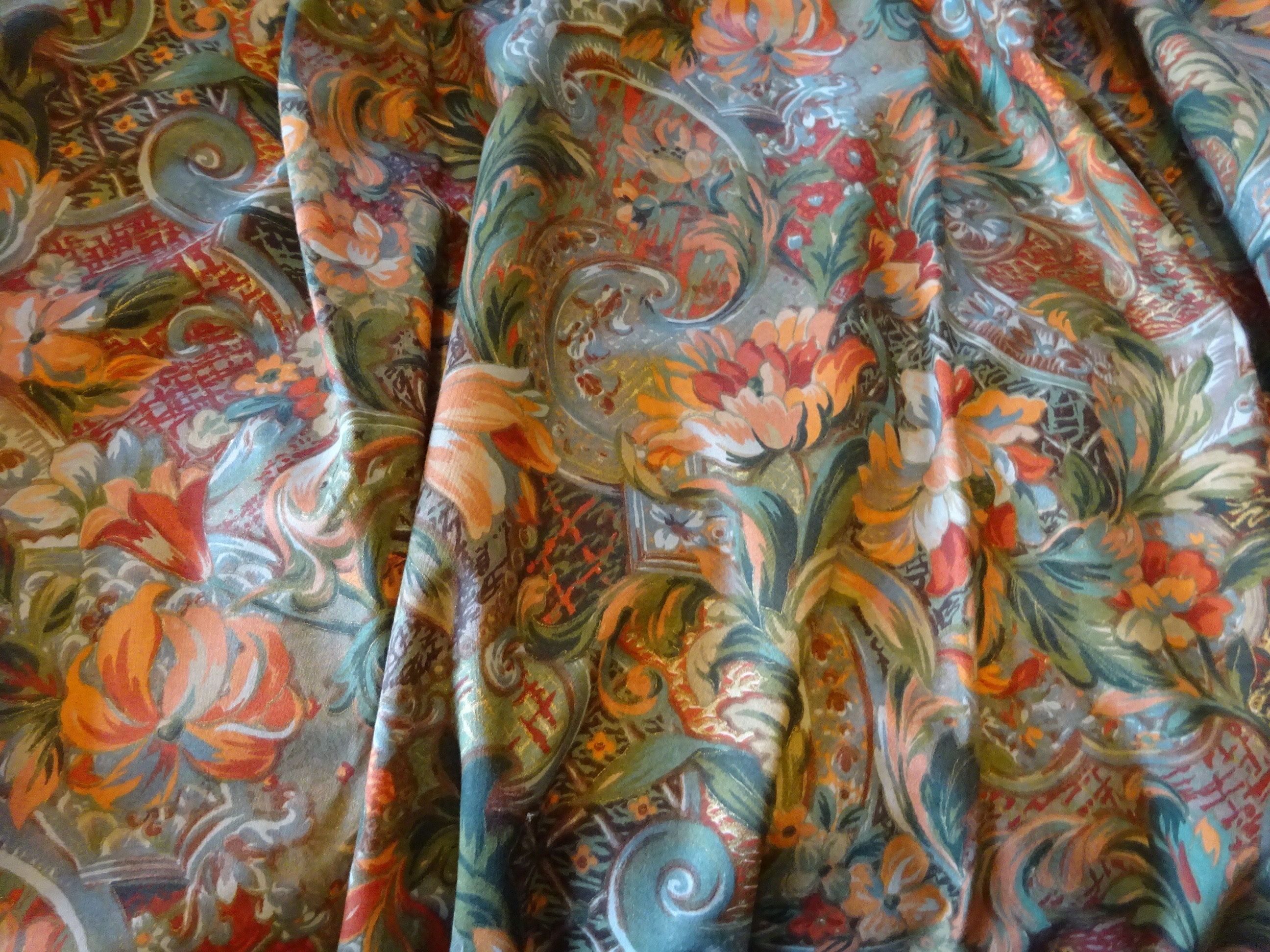 Crowson Cotton Lined Cottage Curtains Curtains Orange Green Etsy