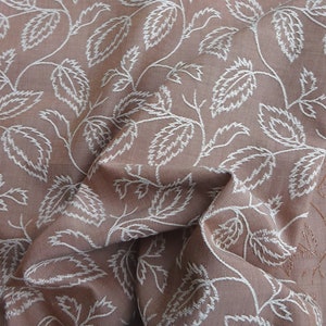 Vintage Cotton Rayon Embroidered Interiors Fabric Fawn Leaf Design 36&quot;L x 36&quot; W