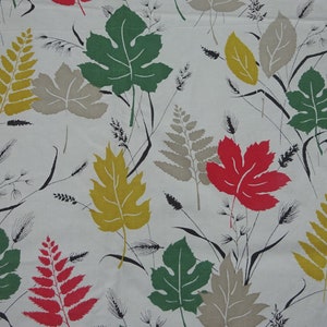 Vintage 1950s 60s Light Weight Cotton Interiors Fabric Colourful Leaf Design 36&quot;L x 36&quot;W