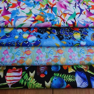 Cotton Quilting Interiors Fabric Bright Fish, Mermaid Fishes & Reef Fish 40&quot;L x 44&quot;W