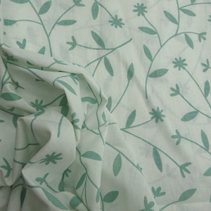 Vintage Cotton Interiors Fabric Ivory White Green Leaves Twigs  33&quot;L x 46&quot;W