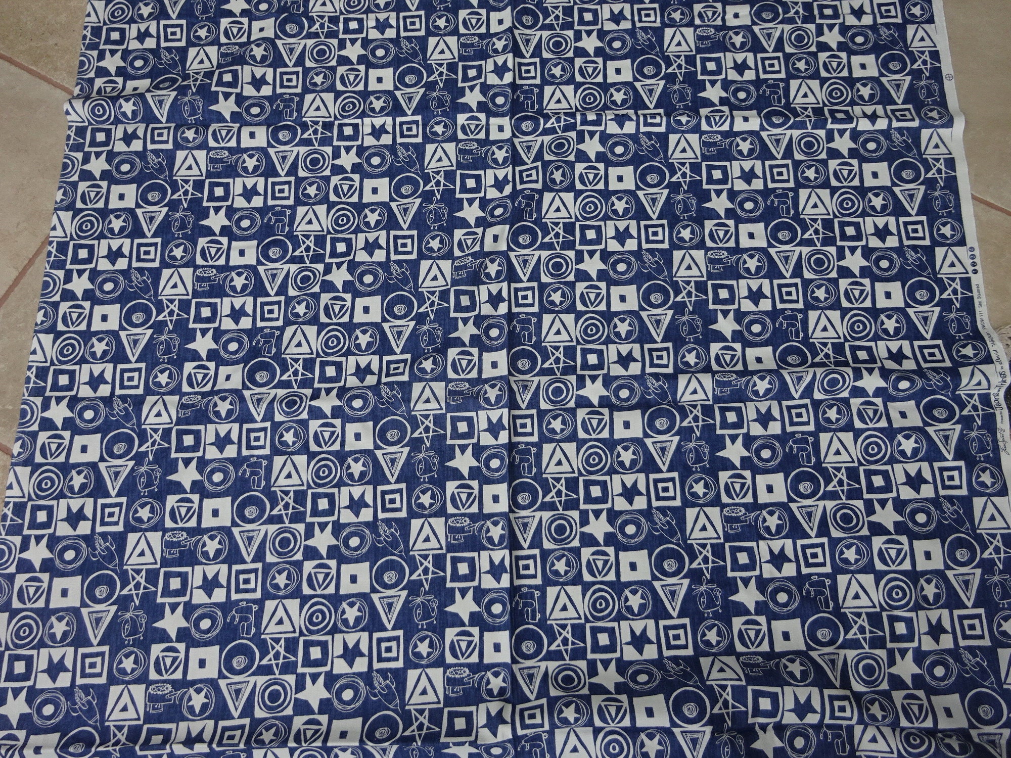 Vintage Free Spirit Cotton Fabric Blue 'star Squared' David Walker