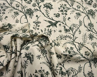 Retal de tela vintage de Laura Ashley de los años 70, modelo 'Summer Palace', con estampado de pájaros verdes, 71 cm de largo x 97 cm de ancho.