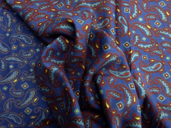 Vintage Soft Cotton Twill Dress Fabric Blue Red Paisley per - Etsy