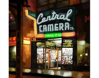 Chicago art - Central Camera - Painting of a Chicago's oldest photo store