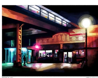 Chicago art - Painting of diner under the Wilson El stop in Chicago