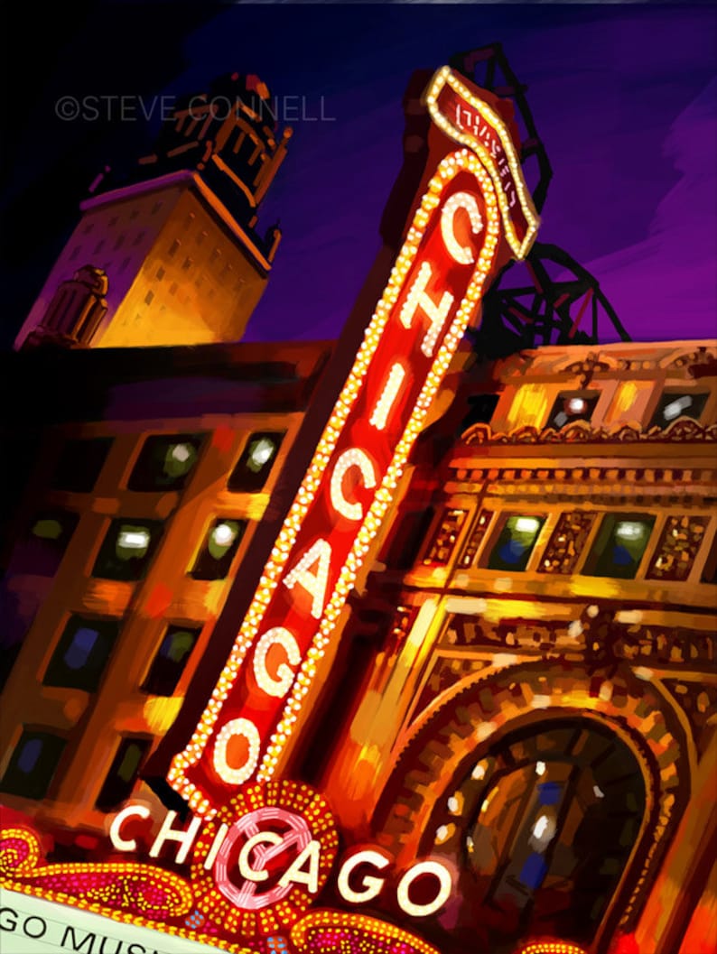 Chicago Art Painting of the Chicago Theatre Sign Etsy