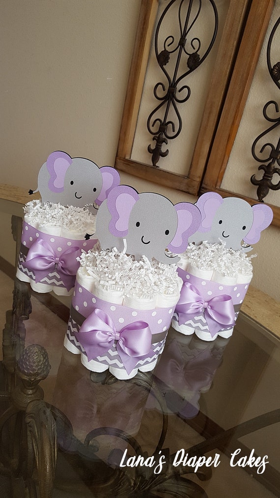 Set Of 3 Purple And Gray Elephant Mini Diaper Cake Baby - Purple Elephant Mini Crib Bedding Set Of 3 Purple And Gray Elephant Mini Diaper Cake Baby - Purple Elephant Mini Crib Bedding