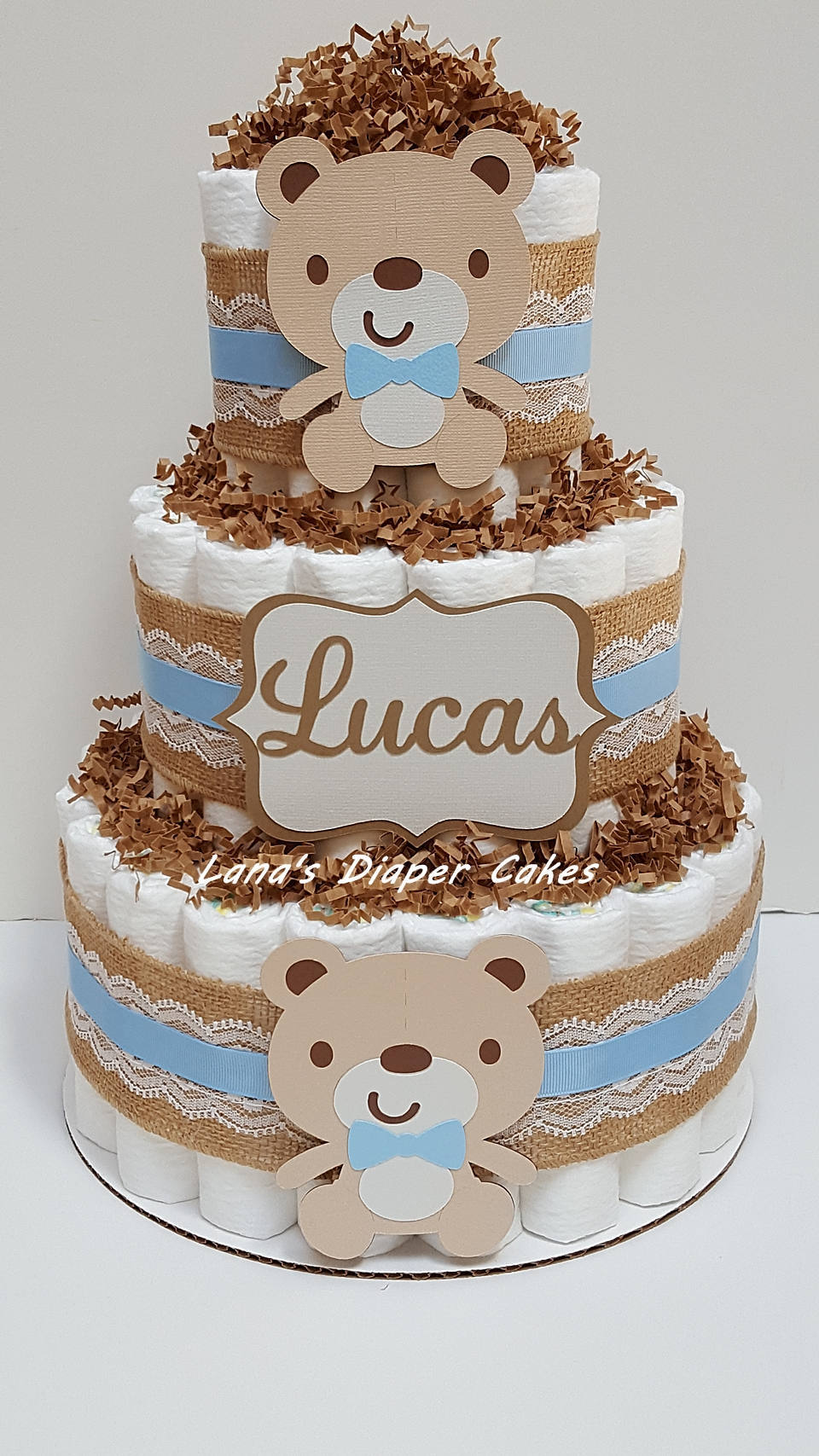 LaVenty 17 PCS Luxury Blue Teddy Bear Cake Decoration Baby Boy Baby Shower  Birthday Party Supplies
