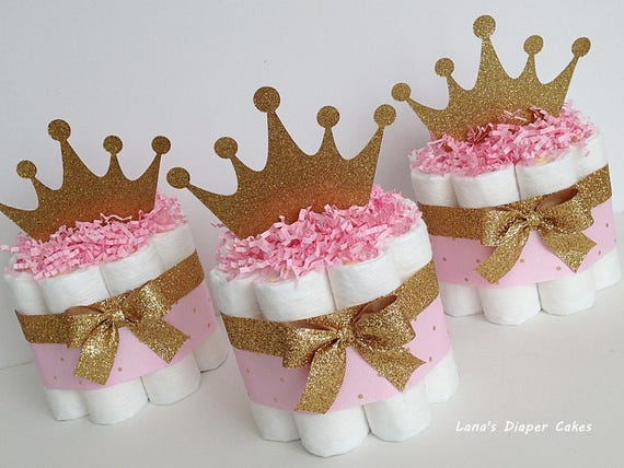 Set Of 3 Little Princess Pink And Gold Crown Mini Diaper Etsy