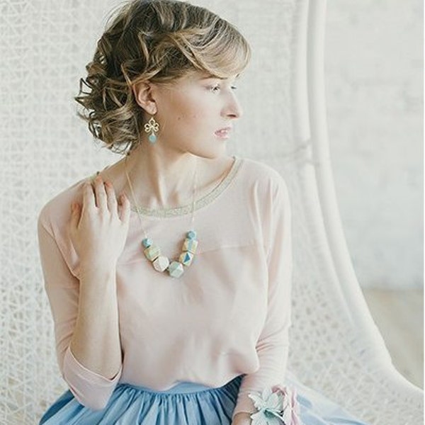 Geometric wood pastel necklace "March song"