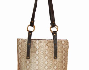 Vinyl Vegan Snakeskin Print Sturdy Tote Carry All Bag