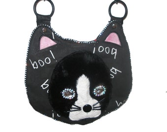 Halloween Boo Boo! Kitty Purse With Jewel Eyes and Black Chain