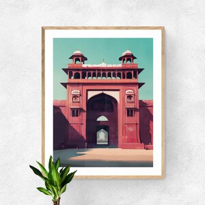 Stampa d'arte del Forte Rosso di Delhi, Arte dell'architettura indiana, Decorazione della parete del monumento storico, Poster di Nuova Delhi, Stampa di viaggio, Impero Mughal, Arte indiana