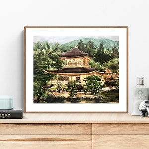 Kyoto Golden Temple Painting, Japanese Watercolor Painting, Kinkaku-ji Art, Kyoto Painting, Japanese Temple Art, Kyoto Wall Art, Travel Gift