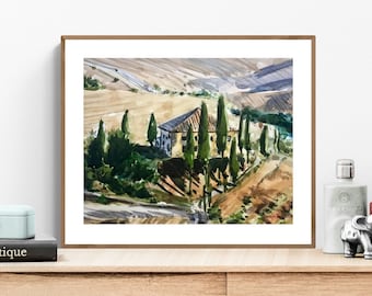 Arte toscano, pintura en acuarela, arte mural italiano, pintura toscana, arte de viñedos, arte original en acuarela, pintura italiana, arte paisajístico