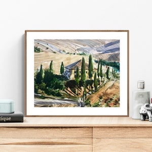 Arte toscano, pintura en acuarela, arte mural italiano, pintura toscana, arte de viñedos, arte original en acuarela, pintura italiana, arte paisajístico